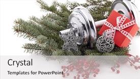  Presentation with olive tree branch ripe - Amazing theme having sports card design - dumbbell fir tree branches gifts backdrop and a light gray colored foreground