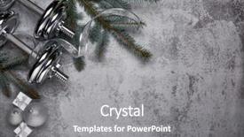  Presentation with fir tree - PPT theme having sports card design - dumbbell fir tree branches gifts background and a gray colored foreground