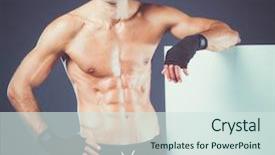  Presentation with muscular dystrophy name - Cool new PPT theme with sports card design - muscular man holding blank backdrop and a  colored foreground