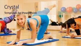  Presentation with club - PPT theme enhanced with sports center - beautiful women exercising in fitness background and a  colored foreground