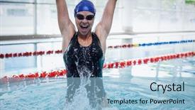  Presentation with sports - Slides enhanced with sports center - fit woman triumphing with raised background and a light blue colored foreground