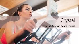  Presentation with bicycle - Slides featuring sports center - focused pretty young sportswoman exercising background and a coral colored foreground