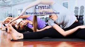  Presentation with gym - Audience pleasing PPT theme consisting of sports center - group of young women backdrop and a sky blue colored foreground