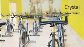  Presentation with fitness - Cool new slide set with sports center - image of fitness bycicle backdrop and a yellow colored foreground