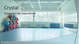  Presentation with sport - Audience pleasing slide set consisting of sports center - interior of a fitness hall backdrop and a light blue colored foreground