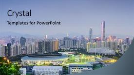  Presentation with ho chi minh city - Theme having sports center - shenzhen china city skyline background and a light blue colored foreground