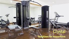  Presentation with club - Beautiful presentation theme featuring sports center - sport club backdrop and a tawny brown colored foreground