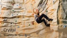  Presentation with cliff - PPT layouts with sports center - woman climbing on man-made cliff background and a coral colored foreground