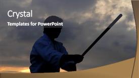  Presentation with aikido - Slide deck having tae kwon do - aikido master silhouette with stick background and a dark gray colored foreground