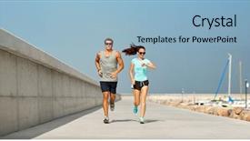  Presentation with womens fitness clothing - Colorful presentation theme enhanced with sports clothes and sunglasses running backdrop and a light blue colored foreground