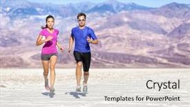  Presentation with running mountains - PPT theme having length of determined couple jogging background and a sky blue colored foreground