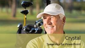 Presentation with golf - Audience pleasing theme consisting of sports clubs - close-up of smiling golfer man backdrop and a yellow colored foreground