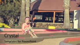  Presentation with sports golf - Beautiful PPT layouts featuring sports clubs - cute smiling little girl playing backdrop and a coral colored foreground