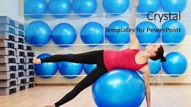  Presentation with competition gymnastics exercises on balance - PPT theme with sports clubs - female instructor balancing on fitness background and a teal colored foreground