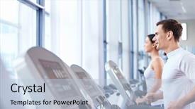  Presentation with treadmill - PPT theme with sports clubs - young man sporting a treadmill background and a light blue colored foreground