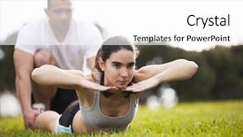  Presentation with sports coach - Beautiful presentation theme featuring sports coach - couple exercising at the city backdrop and a white colored foreground