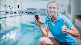  Presentation with trainer - Slides featuring sports coach - fit trainer showing stopwatch background and a light blue colored foreground