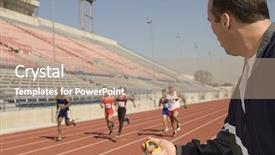  Presentation with trainer - Slide set consisting of sports coach - male trainer measuring time while background and a coral colored foreground