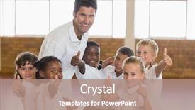  Presentation with school sport - Slide deck featuring sports coach - portrait of sport teacher background and a coral colored foreground