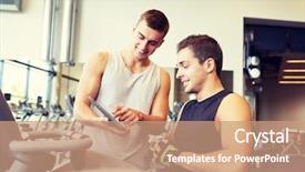  Presentation with consumption concept vending machine - Audience pleasing theme consisting of sports coach - sport fitness equipment technology backdrop and a coral colored foreground