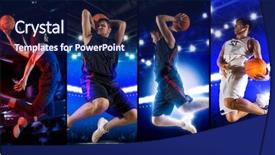  Presentation with basketball collage - Presentation featuring lancer du poids athletisme - sports collage basketball men player background and a navy blue colored foreground