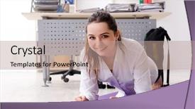  Presentation with flat lay of female sport - PPT theme enhanced with sports company - female employee doing sport exercises background and a coral colored foreground
