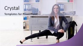  Presentation with flat lay of female sport - Slide set consisting of sports company - female employee doing sport exercises background and a  colored foreground