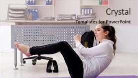  Presentation with flat lay of female sport - Audience pleasing PPT theme consisting of sports company - female employee doing sport exercises backdrop and a mint green colored foreground