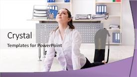  Presentation with female sport - Presentation design consisting of sports company - female employee doing sport exercises background and a light gray colored foreground