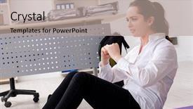  Presentation with flat lay of female sport - Theme consisting of sports company - female employee doing sport exercises background and a mint green colored foreground