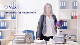  Presentation with flat lay of female sport - Slides with sports company - female employee doing sport exercises background and a sky blue colored foreground