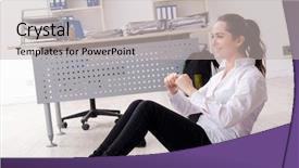  Presentation with female sport - Slide deck enhanced with sports company - female employee doing sport exercises background and a light gray colored foreground