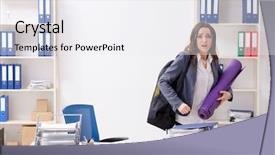  Presentation with flat lay of female sport - Beautiful slide deck featuring sports company - female employee doing sport exercises backdrop and a  colored foreground