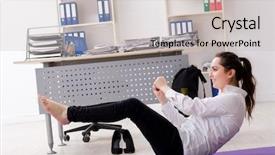  Presentation with flat lay of female sport - Colorful presentation design enhanced with sports company - female employee doing sport exercises backdrop and a light gray colored foreground