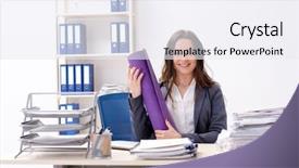  Presentation with female sport - Cool new slide deck with sports company - female employee doing sport exercises backdrop and a sky blue colored foreground