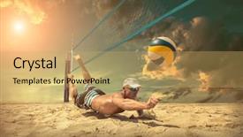  Presentation with sports volleyball - PPT layouts having sports competition - beach volleyball player in action background and a yellow colored foreground