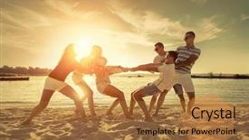  Presentation with tug of war sport - PPT theme enhanced with sports competition - friends funny tug of war background and a coral colored foreground