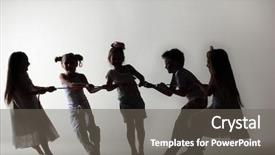  Presentation with sports children - Audience pleasing presentation theme consisting of sports competition - silhouettes of five happy little backdrop and a gray colored foreground