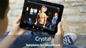  Presentation with sport - Presentation consisting of sports conference - man watching sport training online background and a  colored foreground