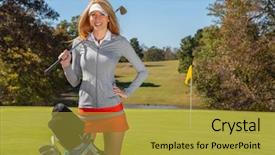  Presentation with beautiful golf courses - Amazing slides having sports country clubs - beautiful blonde model enjoying backdrop and a gold colored foreground