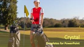  Presentation with beautiful golf courses - Beautiful PPT theme featuring sports country clubs - beautiful blonde model enjoying backdrop and a tawny brown colored foreground