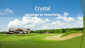  Presentation with course - Colorful presentation design enhanced with sports country clubs - grass and sand bunkers backdrop and a teal colored foreground