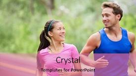  Presentation with health and fitness - Colorful presentation theme enhanced with sports couple asian woman model backdrop and a coral colored foreground