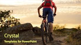  Presentation with triathlon professional cyclist man cycling - Beautiful slide set featuring sports cycling - cyclist in red t-shirt riding backdrop and a tawny brown colored foreground