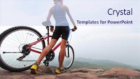  Presentation with businessman standing on mountain top - Audience pleasing slides consisting of sports cycling - young sporty lady standing backdrop and a sky blue colored foreground