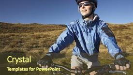 Presentation with sports field - Theme consisting of sports cycling - young woman sitting on bicycle background and a tawny brown colored foreground
