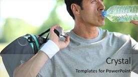  Presentation with water sports - Amazing theme having sports drink - athletic mature man drinking water backdrop and a light gray colored foreground
