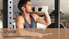  Presentation with benefits of drinking water - Beautiful slides featuring sports drink - beautiful fitness man with weights backdrop and a coral colored foreground