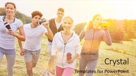  Presentation with drinking water - Slide deck enhanced with sports drink - group of jogging people drinking background and a coral colored foreground