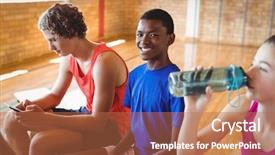  Presentation with school kids - PPT theme consisting of sports drink - high school kids relaxing background and a red colored foreground